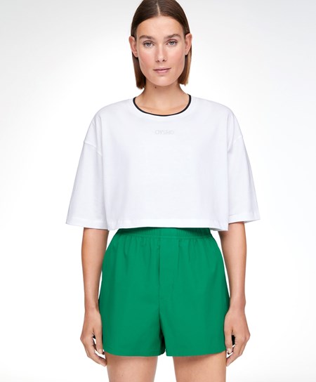 Oysho 100% Bavlnene Cropped Kratke-sleeved Logo T-shirt Biele | CRX436057