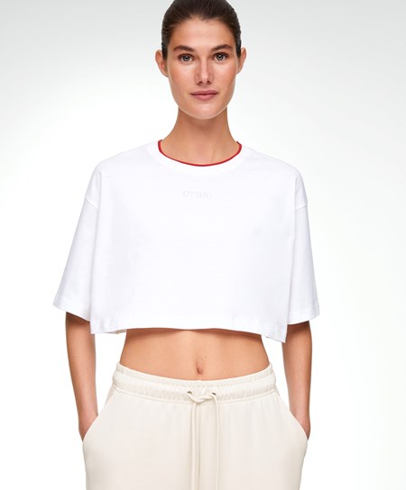 Oysho 100% Bavlnene Cropped Kratke-sleeved Logo T-shirt Červené | IDC971835