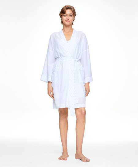 Oysho 100% Bavlnene Plumeti Dressing Gown Biele | IWG213548