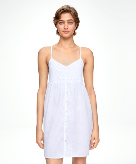 Oysho 100% Bavlnene Plumeti Kratke Nightdress Biele | QIK543721