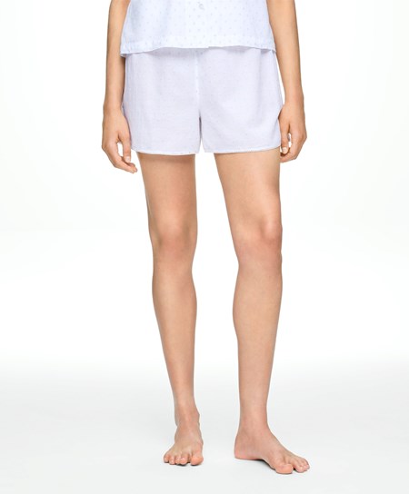 Oysho 100% Bavlnene Plumeti Shorts Biele | MTI302768