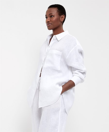 Oysho 100% Linen Long-sleeved Shirt Biele | HCT974623