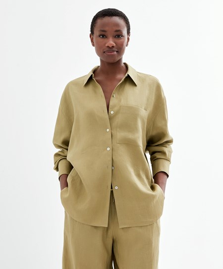 Oysho 100% Linen Long-sleeved Shirt Hnedožltý | QDI710249