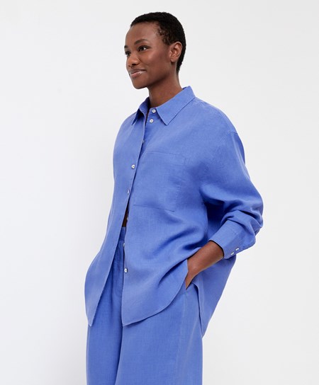 Oysho 100% Linen Long-sleeved Shirt Lavendel | UTV021874