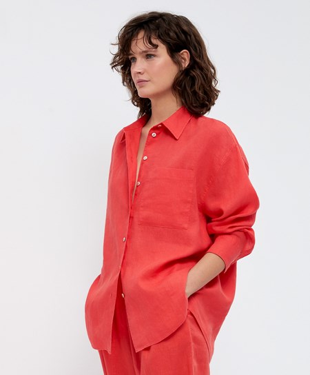 Oysho 100% Linen Long-sleeved Shirt Oranžové | AWI863094