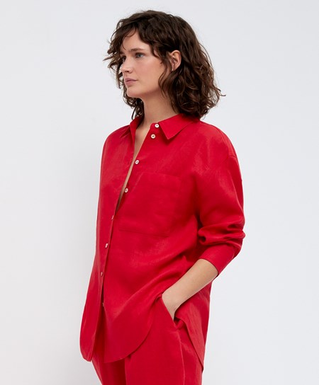 Oysho 100% Linen Long-sleeved Shirt Červené | CON948763