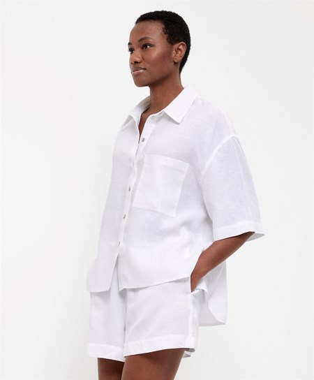 Oysho 100% Linen Shirt Biele | WZR918467