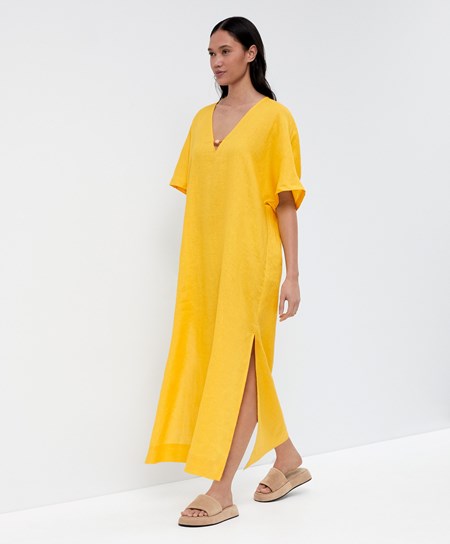 Oysho 100% Linen Tunic Saty Mid-yellow | TOL419752