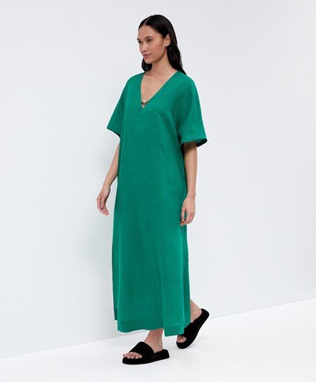 Oysho 100% Linen Tunic Saty Zelene | BMG149732