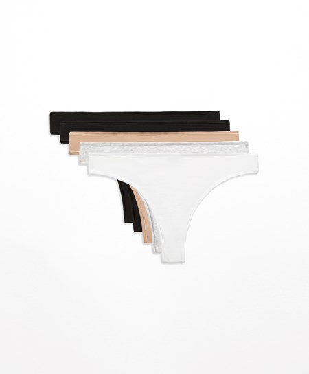 Oysho 5 Bavlnene Cheeky Thongs Čierne | JID975186