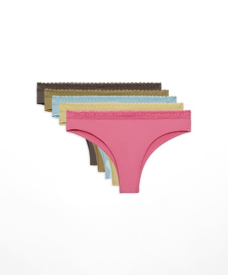 Oysho 5 Brazilian Briefs In Polyamide With Floral Cipkovane Trim Aquamarine | MJO829541