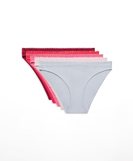 Oysho 5 Klasické Briefs In Polyamide With Floral Cipkovane Trim Geranium | SJR956078