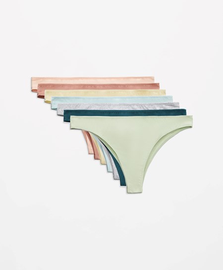 Oysho 7 Bavlnene Brazilian Briefs Washed Lime | HZI253187