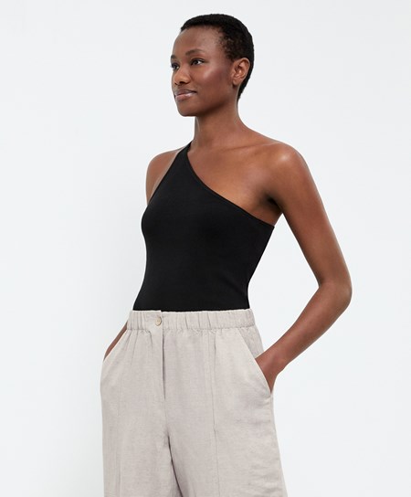 Oysho Asymmetric Knit Top Čierne | YLW362789
