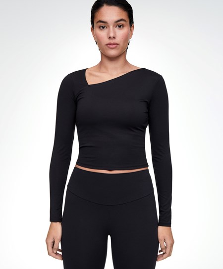 Oysho Asymmetrical Neckline Top Čierne | HAZ345769