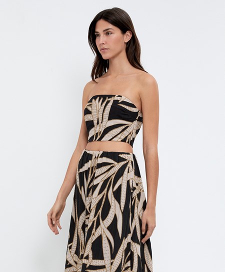 Oysho Beaded Linen Bandeau Top Čierne | GTW947562