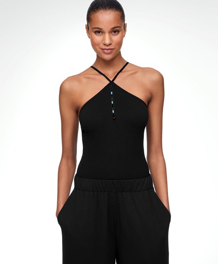Oysho Beaded Seamless Remienkové Body Čierne | SZR169257