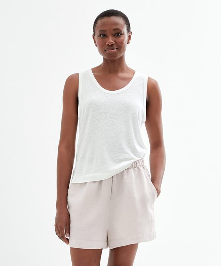 Oysho Bez Rukavov Linen T-shirt Biele | FKA156974