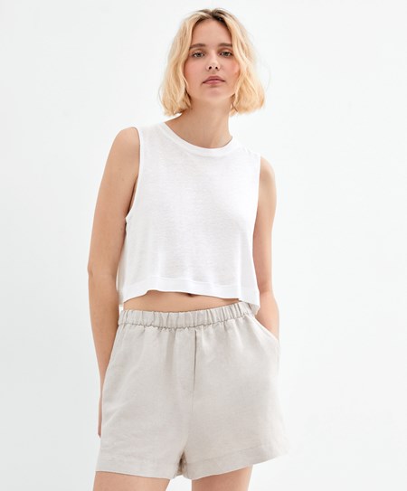 Oysho Bez Rukavov Linen T-shirt Biele | HRS342687