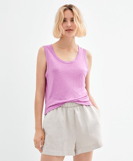 Oysho Bez Rukavov Linen T-shirt Ruzove | FGR679135