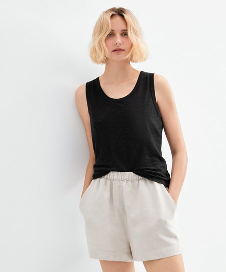 Oysho Bez Rukavov Linen T-shirt Čierne | BYT469120