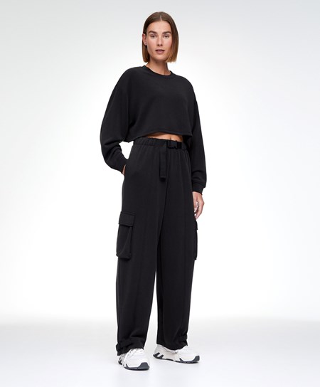 Oysho Black Modal Cargo Tracksuit Čierne | EJK978134
