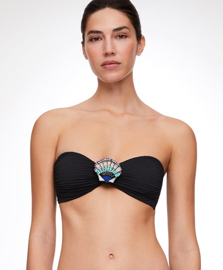 Oysho Brooch Bandeau Bikiny Top Čierne | VOW345762