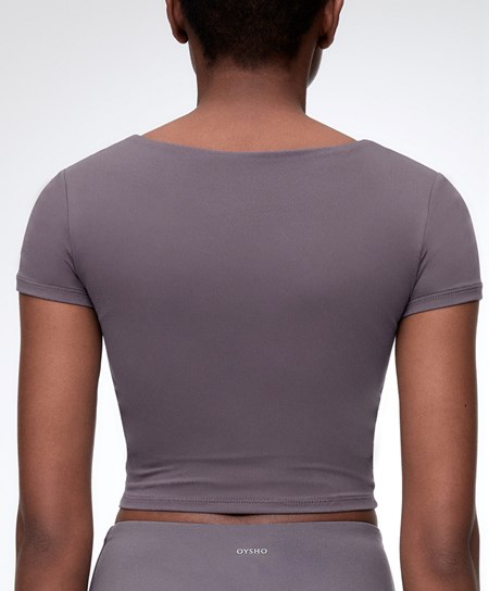 Oysho Comfortlux Kratke-sleeved T-shirt With Cups Purple-grey | HJI281593