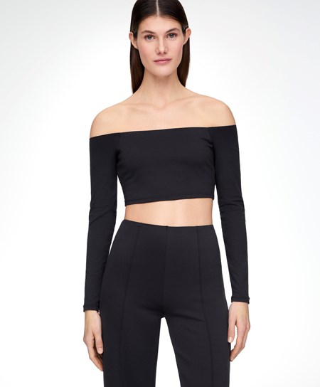 Oysho Comfortlux Off-the-shoulder Top With Cups Čierne | NHK236018