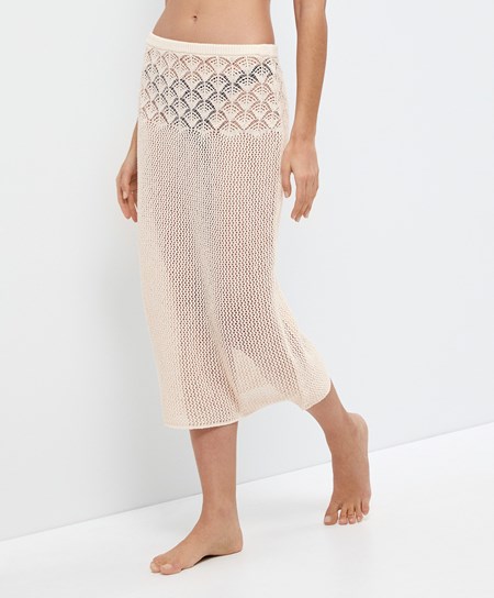 Oysho Crochet Midi Skirt Sand | FGM487532