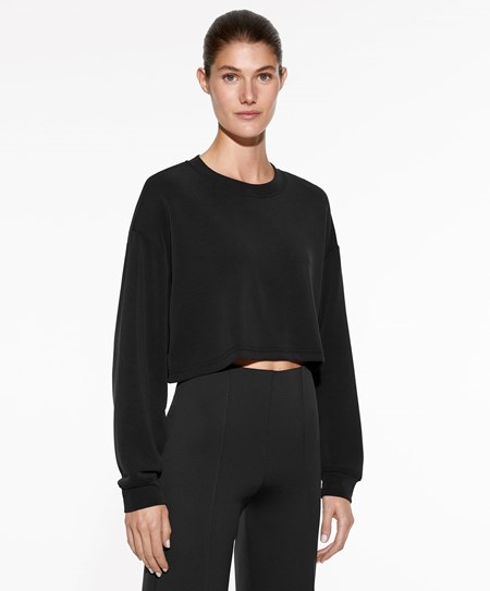 Oysho Crop Modal Sweatshirt Čierne | OBG623957