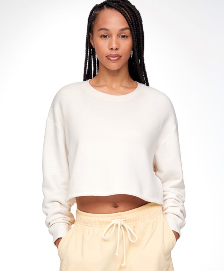 Oysho Cropped Bavlnene Sweatshirt Cream-white | RSO241095