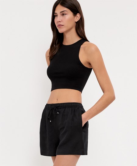 Oysho Cropped Knit Top Čierne | KDW812096