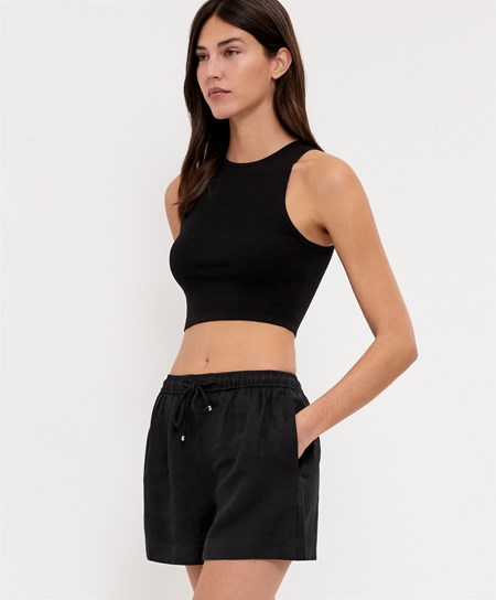 Oysho Cropped Knit Top Čierne | WCY275340