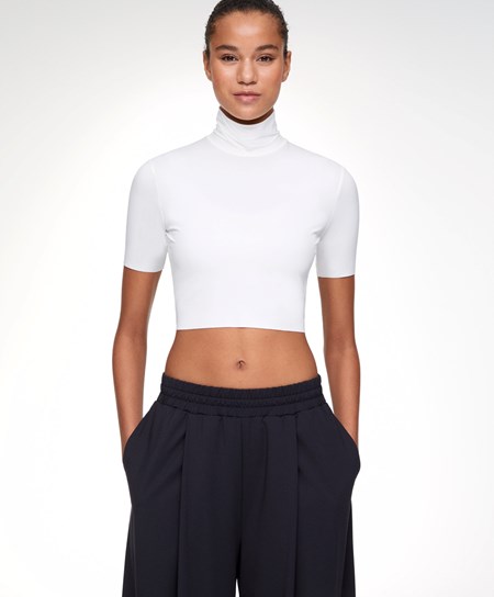 Oysho Cropped T-shirt With Raised Neck Biele | IJY496082