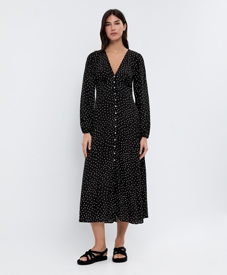Oysho Dotted Long-sleeved Long Saty Čierne | IOP273915