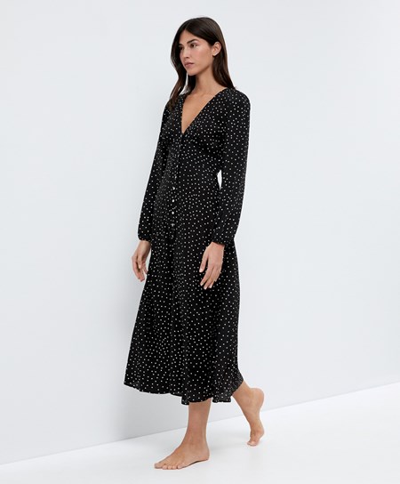 Oysho Dotted Long-sleeved Long Saty Čierne | VFR239017