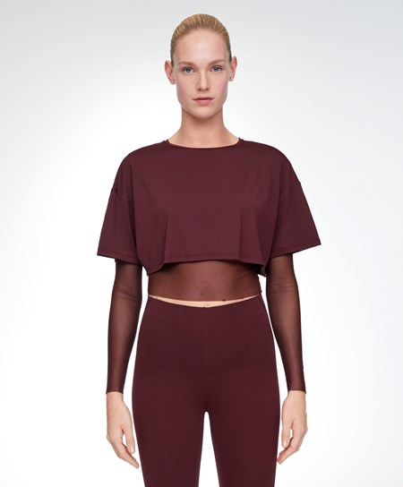 Oysho Double Mesh Top Bordove | ZHB523794