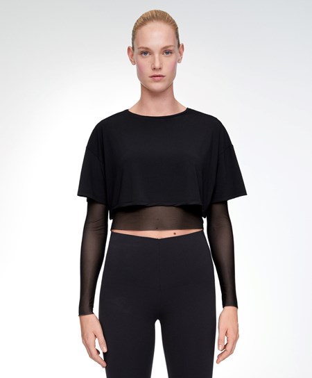 Oysho Double Mesh Top Čierne | MHK236857