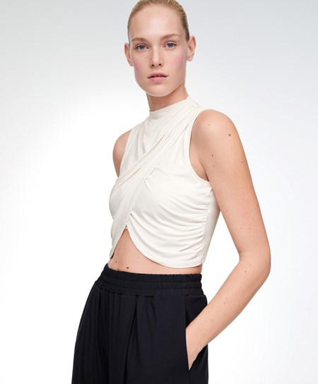 Oysho Draped Crop Top Cream-white | QUD097615