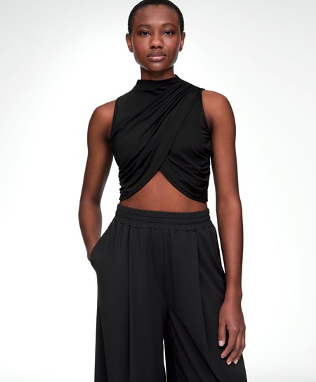 Oysho Draped Crop Top Čierne | HJN327148