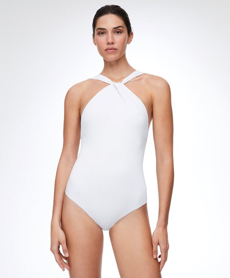 Oysho Draped Halter Swimsuit Biele | CZA732489