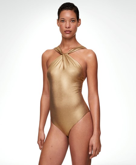 Oysho Draped Halter Swimsuit Zlate | XSF156847