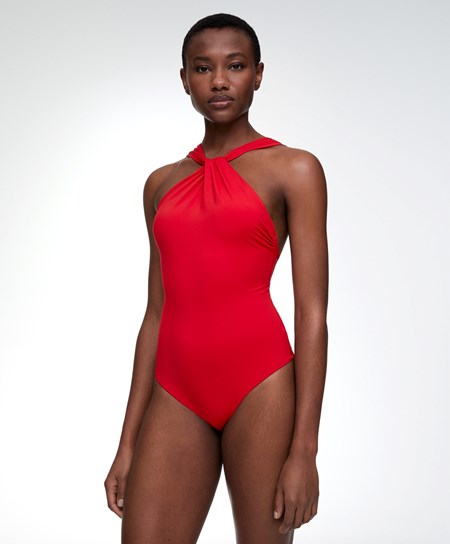 Oysho Draped Halter Swimsuit Červené | BLY205976