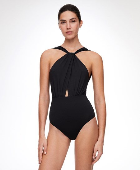 Oysho Draped Halter Swimsuit Čierne | CMO679352