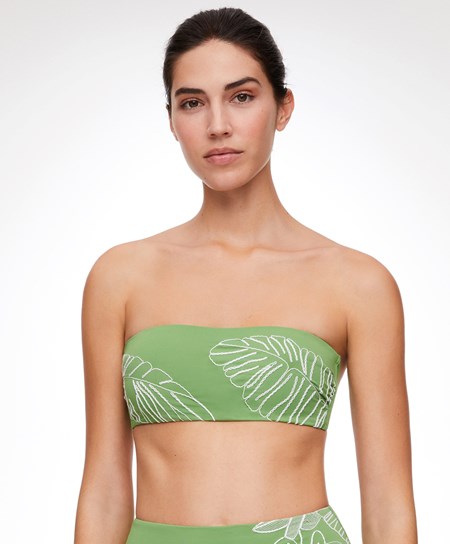 Oysho Embroidered Bandeau Bikiny Top Zelene | KJZ194783