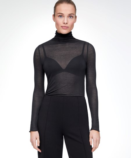 Oysho Extra-fine Long-sleeved T-shirt With High Neck Anthracite | GDN052361