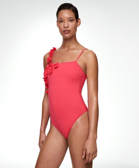 Oysho Floral Appliqué Bandeau Swimsuit Koralove | WFD140795