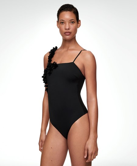 Oysho Floral Appliqué Bandeau Swimsuit Čierne | WQT941856