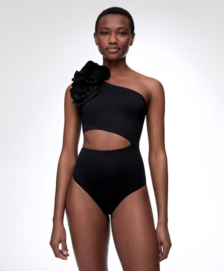 Oysho Floral Asymmetric Trikini Čierne | QFT872516